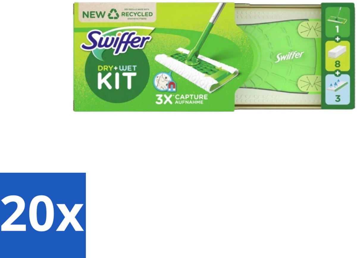 Swiffer – Vloerreiniger – Starterkit – 1 dweil + 8 droge & 3 vochtige doekjes - Bulkverpakking - 20 stuks