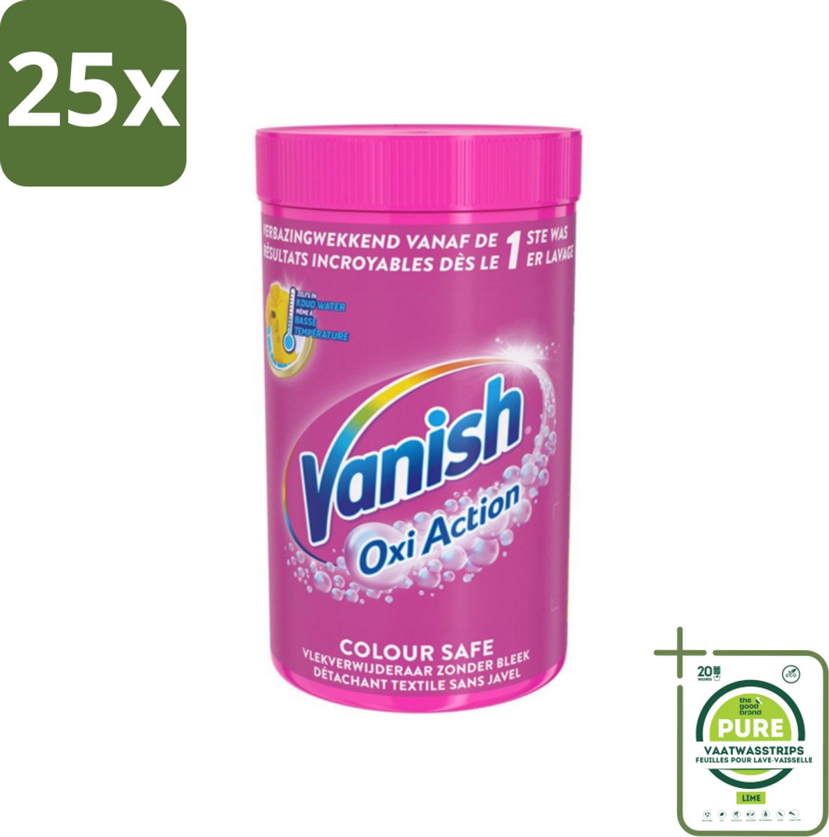 25 x Vanish Oxi Action - Veilige Kleur - Vlekkenverwijderaar Poeder - Zonder Bleek - Gekleurde Was - 1.5 Kg - Grootverpakking - Vlekkenverwijderaar - Waspoeder - Gekleurde Was - Wasmiddel - Vlekken Verwijderen
