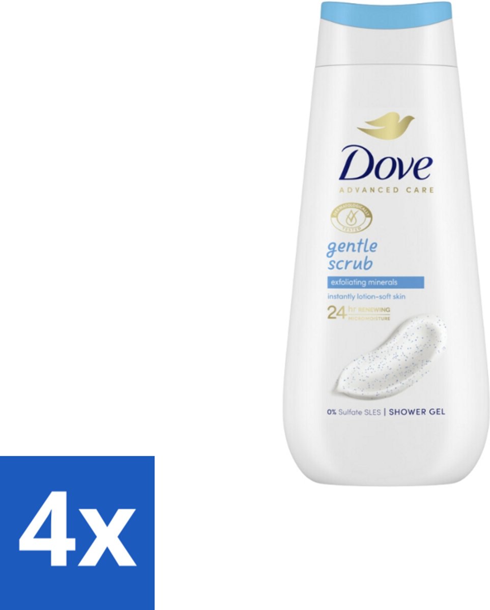 Dove – Douchegel – Advanced Care Gentle Scrub – 225 ml - Voordeelverpakking - 4 stuks