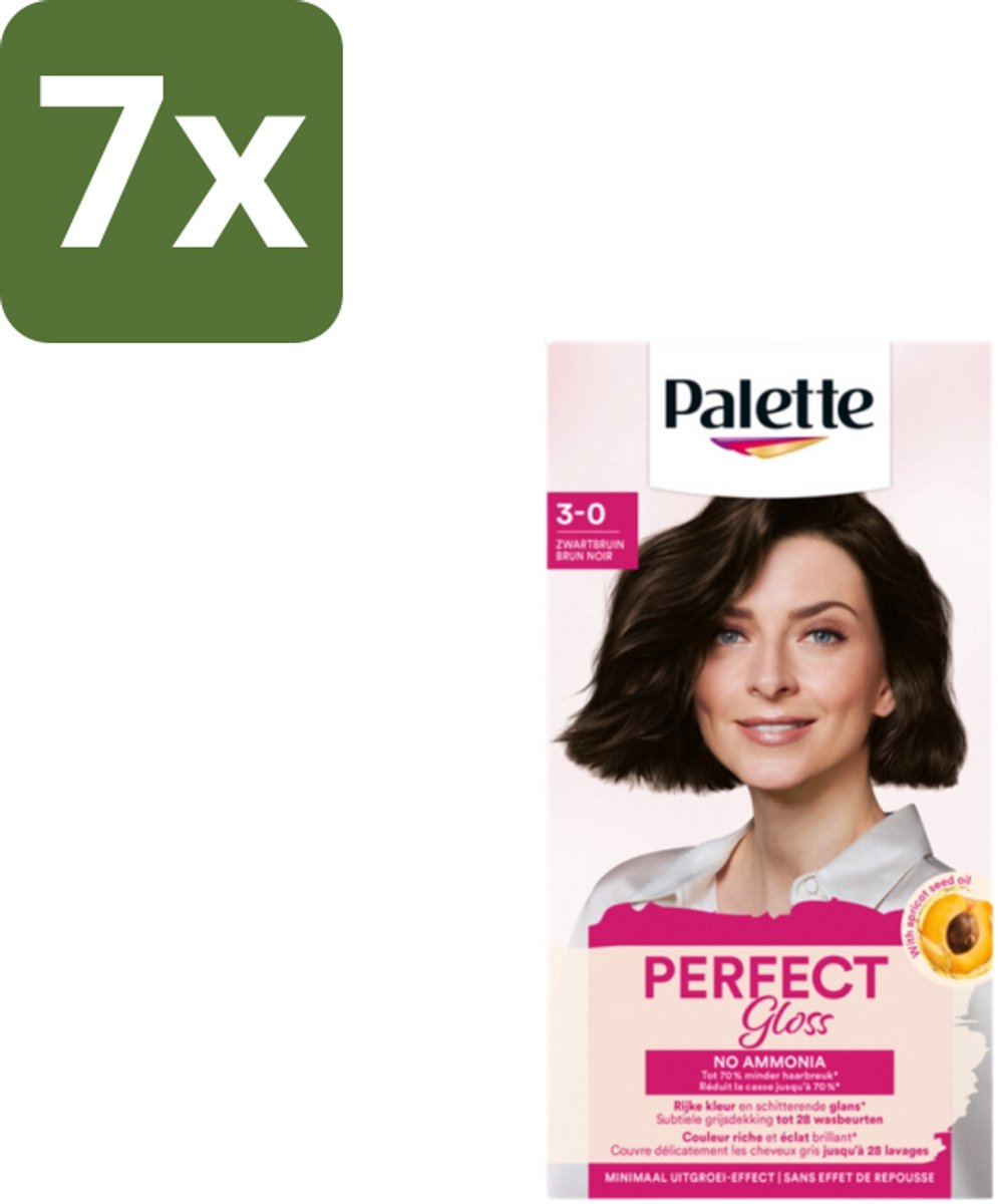 7 x Poly Palette – Haarverf – 3-0 Zwartbruin – 115 ml - Haarkleuring - Gloss - Zwart Bruin - Ammoniakvrij - Haarverf