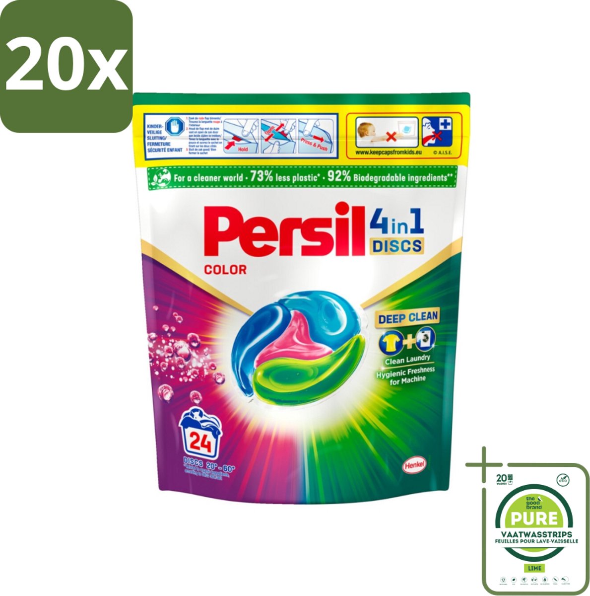 20 x Persil - Wasmiddelcapsules - 4-In-1 Discs - Gekleurde Was - 24 Wasbeurten - Grootverpakking - Wasmiddelcapsules - Gekleurde Was - Vlekkenverwijdering - Wasverzachter - Wasmiddel
