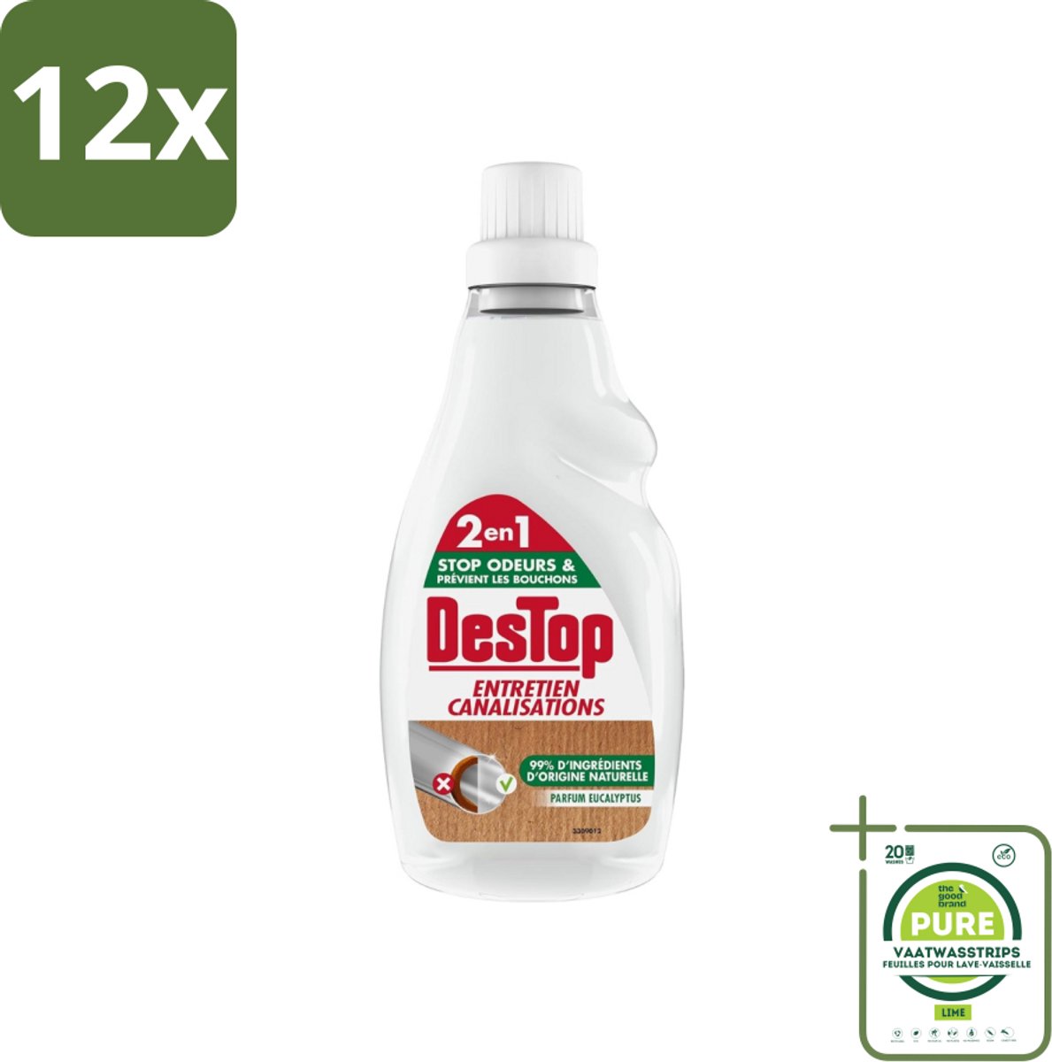 DesTop - Onderhoud Leidingen - Ecologisch met Witte Azijn - Natuurlijke Ingrediënten - Eucalyptusgeur - 750 ml - Voordeelverpakking - 12 stuks - Leidingen schoonmaken - Leidingen onderhouden