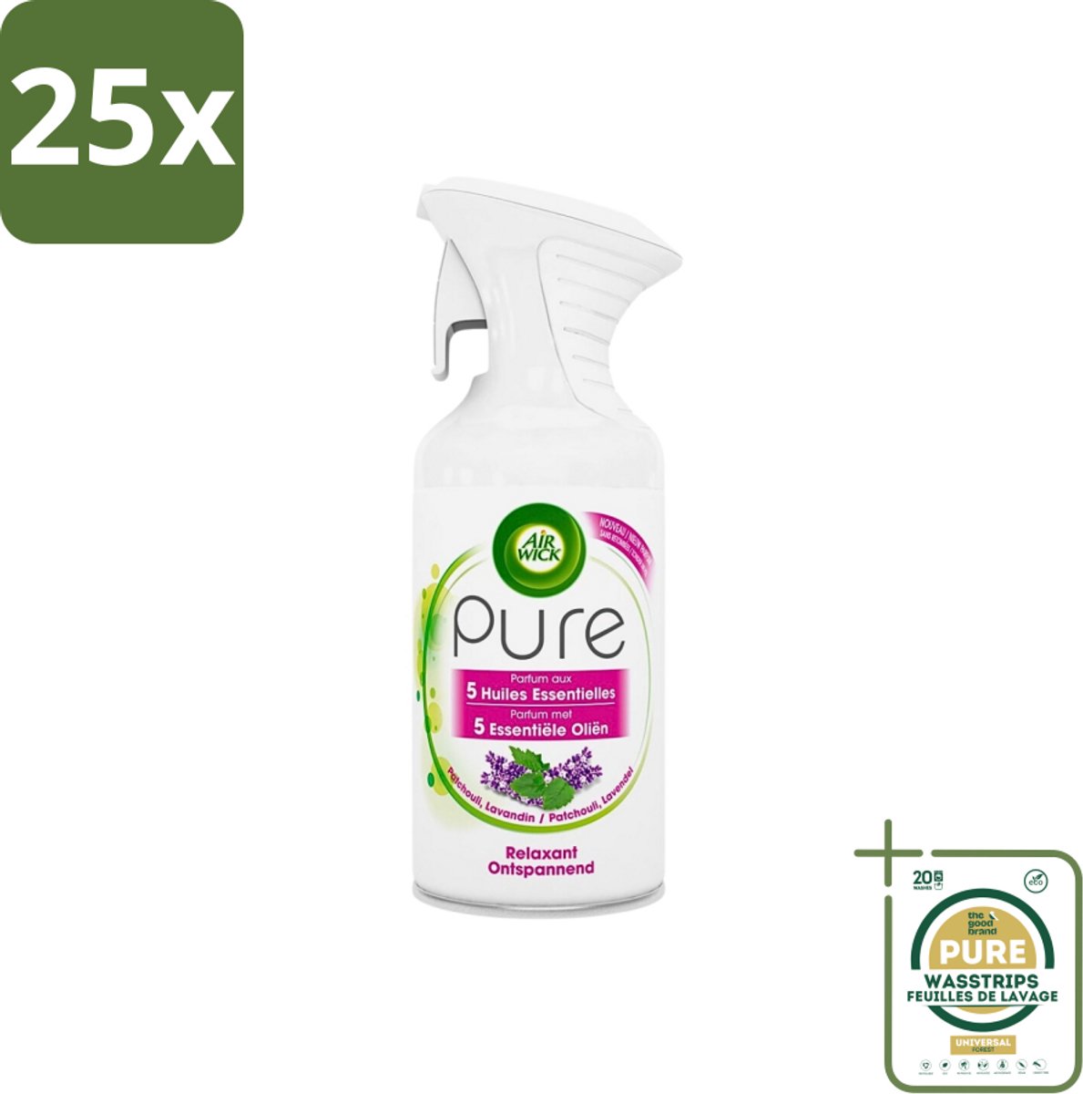 25 x Air Wick Pure - Luchtverfrisser Spray - Essentiële Oliën - Lavendel - 250ml - Grootverpakking - Luchtverfrisser - Lavendel - Essentiële Oliën - Ontspanning - Sfeer