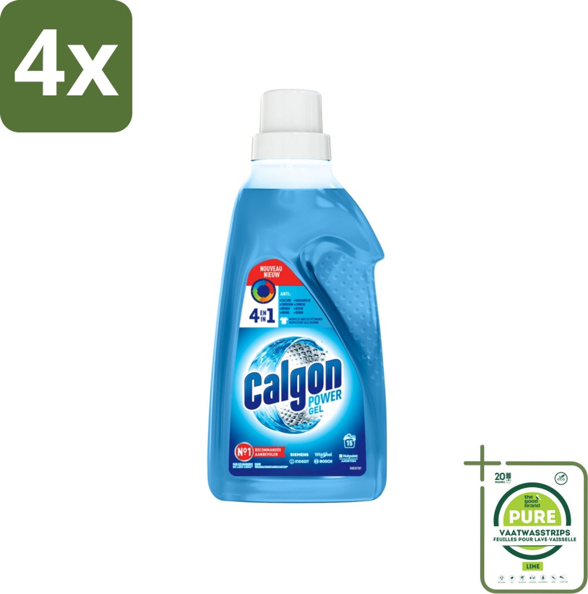 Calgon - Wasmachinereiniger - Gel - Tegen Kalkaanslag / Wasmiddelresten / Geuren - 750 ml - 15 Wasbeurten - Voordeelverpakking - 4 stuks - Wasmachinereiniger - Kalkremmers