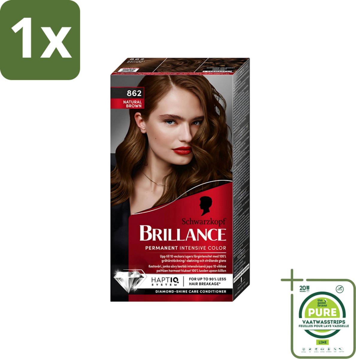 1 x Schwarzkopf Vital - Haarverf - Brillance - 862 Natuurlijk bruin - 60 ml - Haarverf - Permanente Haarkleuring - Bruin Haar - Grijsdekking - Glans