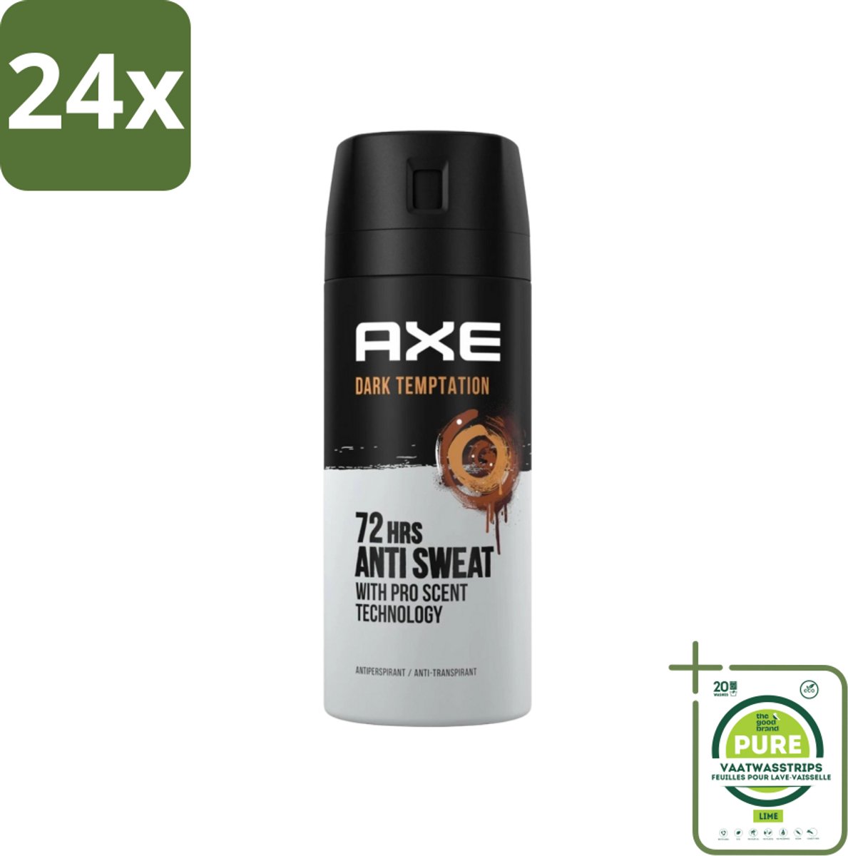 Axe - Deodorant Spray - 72hrs Anti Sweat - Dark Temptation - 150 ml - Voordeelverpakking - 24 stuks - Anti-transpirant - Deodorant