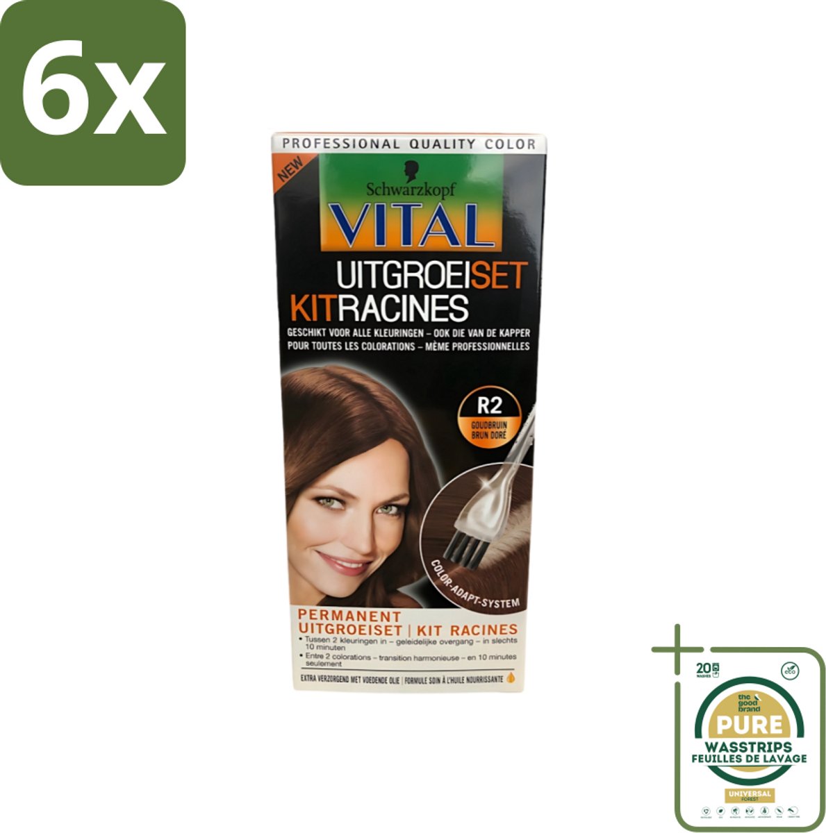 Schwarzkopf Vital - Haarverf - Uitgroeiset - R2 Goudbruin - 60 ml - Voordeelverpakking - 6 stuks - Goudbruin haar - Haarkleur