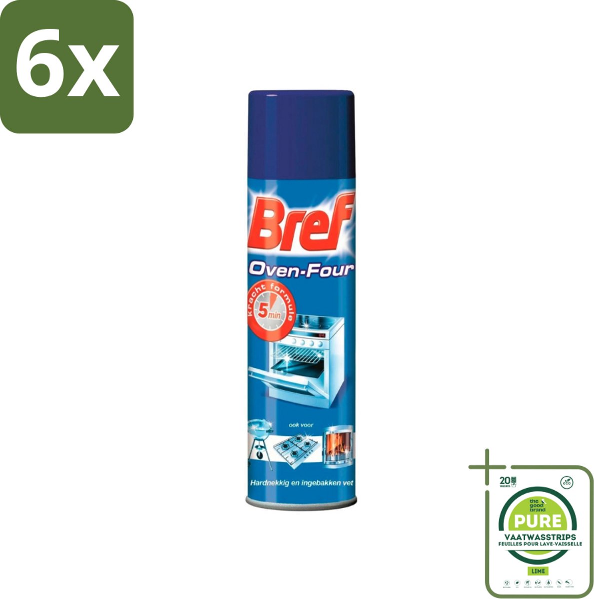 Bref - Oven Spray - Tegen Hardnekkig en Ingebakken Vet - 450 ml - Voordeelverpakking - 6 stuks - Ovenreiniger - Vetverwijderaar