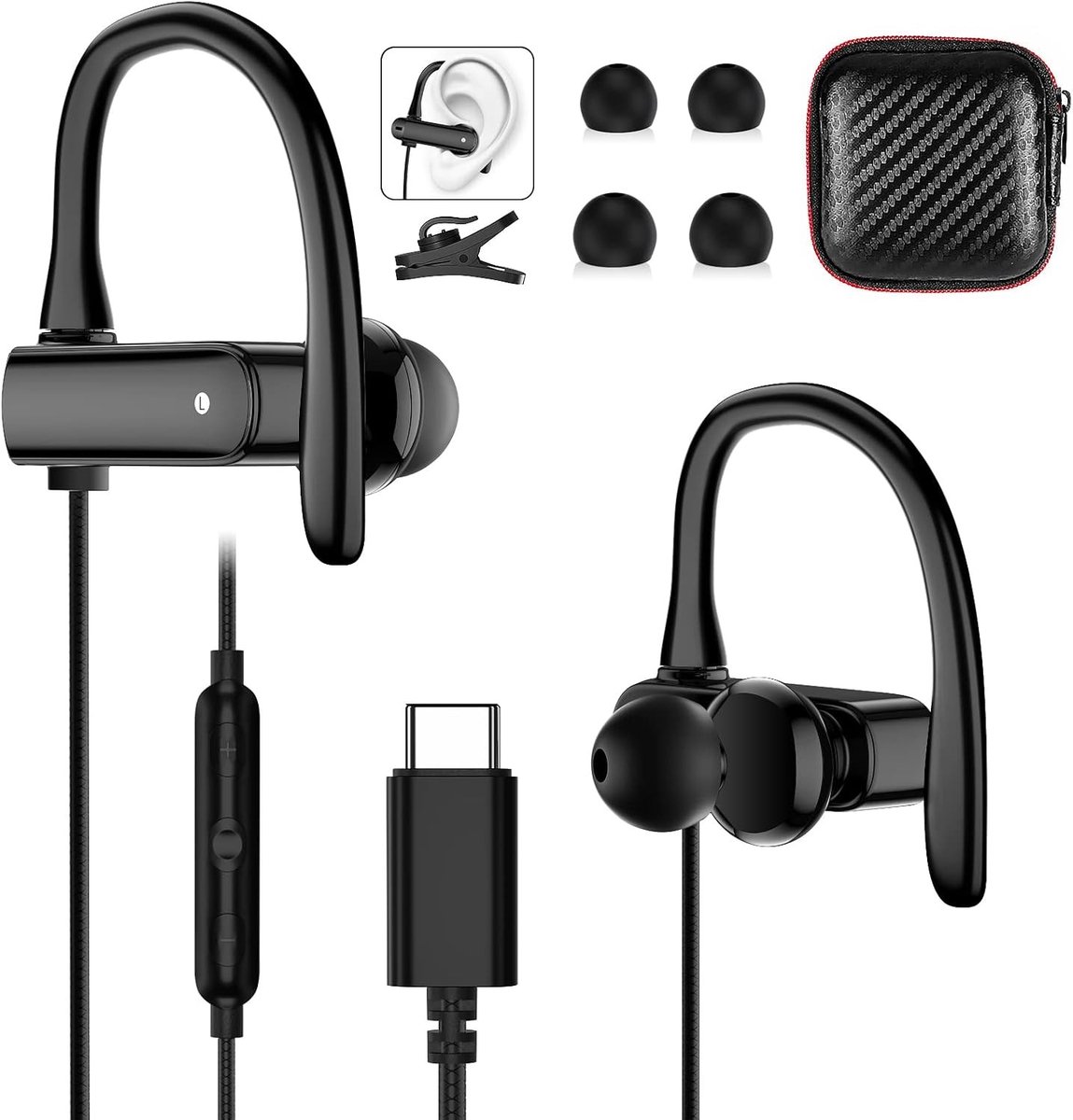 Draadloze USB C Hoofdtelefoon met Microfoon voor Sport en Hardlopen, Geluidsisolatie en Comfortabele Pasvorm voor iPad Pro, Pixel 6a en OnePlus