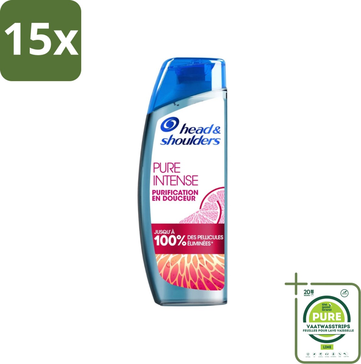 15 x Head & Shoulders - Anti-Roos Shampoo - Pure Intense - Grapefruit - 250 ml - Grootverpakking - Anti-Roos Shampoo - Roos Shampoo - Hoofdhuid Verzorging - Vette Hoofdhuid - Grapefruit Shampoo