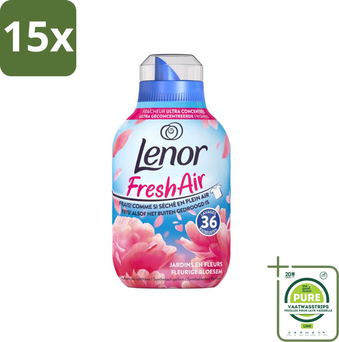 15 x Lenor - Wasverzachter - Fresh Air - Fleurige Bloesem - 36 Wasbeurten - Grootverpakking - Wasverzachter - Lenor - Frisheid - Bloesemgeur - Wasgoed