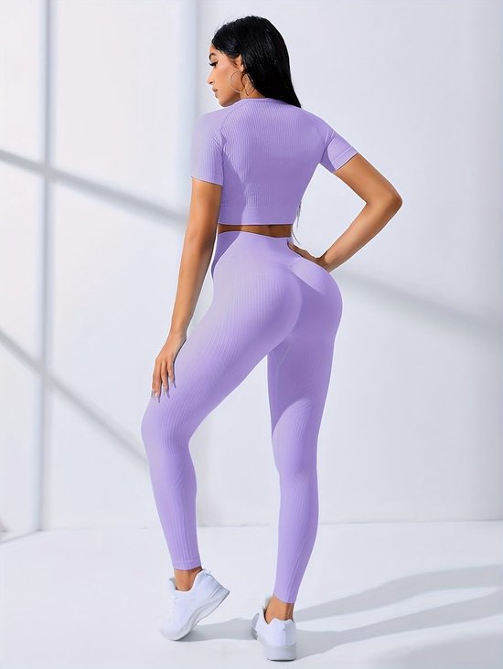 Currero Pilates Pak Dames - Yoga - Buttshaper - Gym - Fitness - Butt Lift - Bil Vergrotend - Heup Liftend - Yogakleding - Lichtpaars S — afbeelding 4