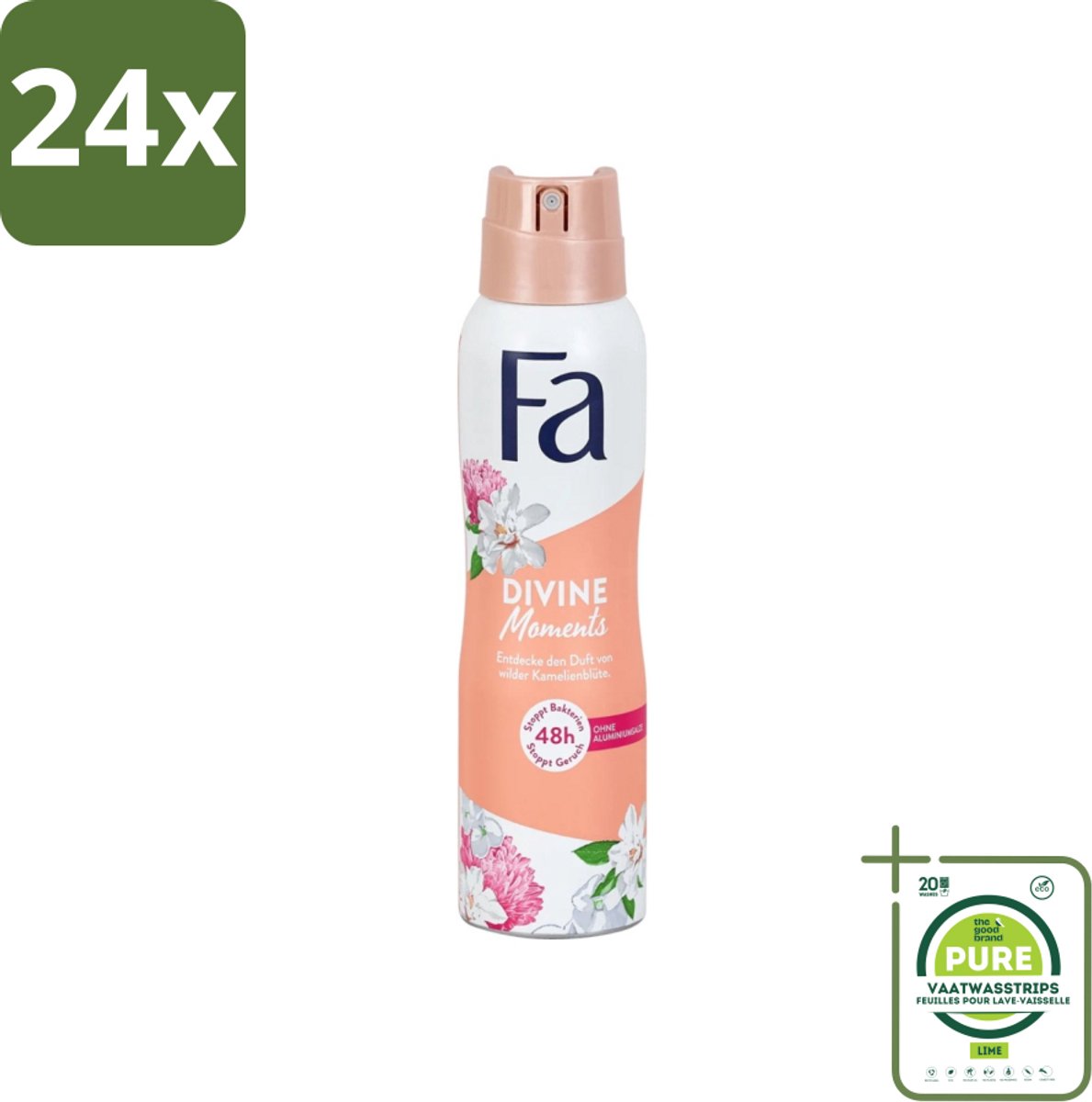 Fa - Divine Moments - Deodorant Spray - Wilde Cameliabloesem - 150 ml - Voordeelverpakking - 24 stuks - Deodorant - Anti-vlekken deodorant