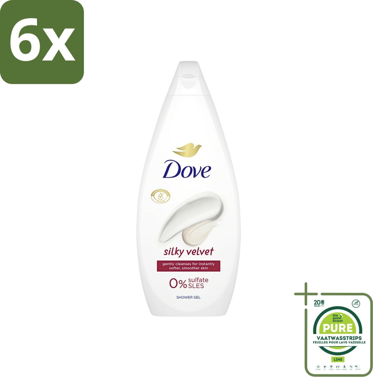 Dove Silky Velvet - Douchegel - Sulfaatvrij - 250 ml - Voordeelverpakking - 6 stuks - Douchegel - Dove