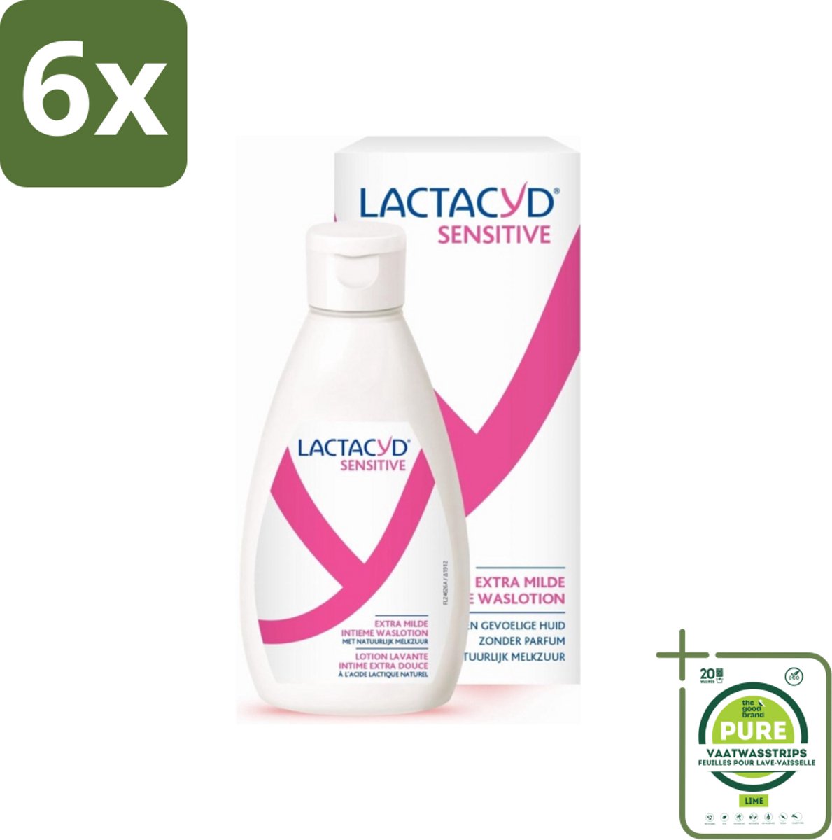 Lactacyd Sensitive - Intieme Waslotion - Extra Gevoelig - Met Natuurlijk Melkzuur - 300 ml - Voordeelverpakking - 6 stuks - Intieme waslotion - Gevoelige huid