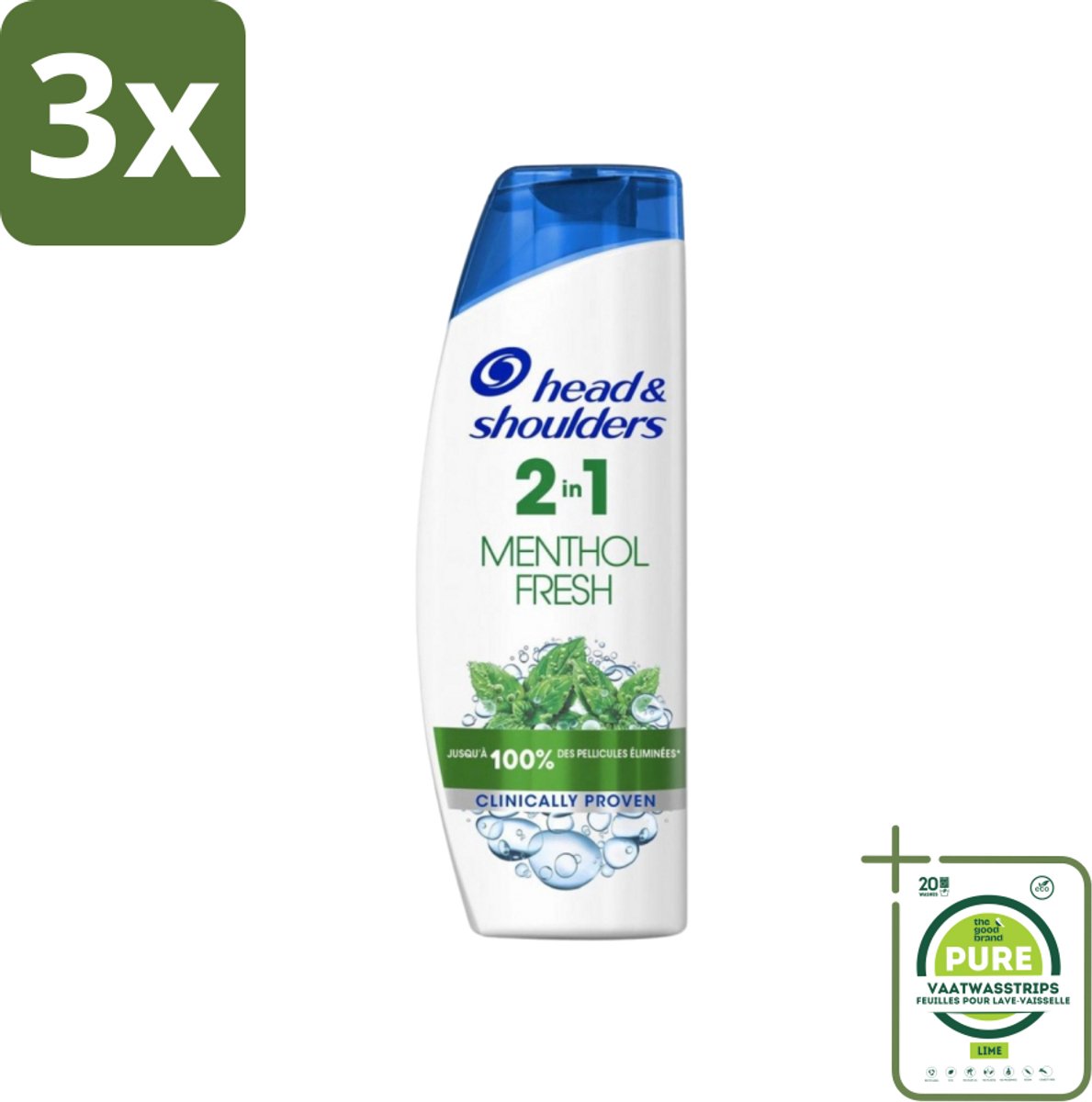 3 x Head & Shoulders - 2in1 Anti-Roos Shampoo & Conditioner - Menthol Fresh - 270 ml - Grootverpakking - Anti-Roos Shampoo - Roos Shampoo - Hoofdhuidverzorging - Haarverzorging - Menthol Fresh