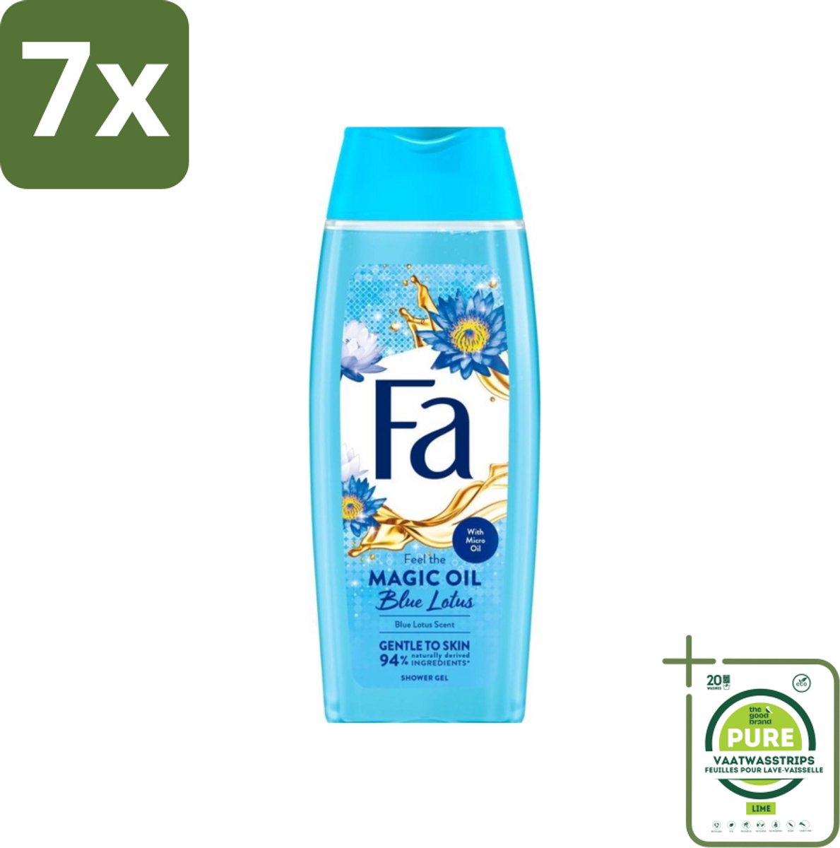 7 x Fa - Douchegel - Magische Olie - Blue Lotus Geur - 250 ml - Grootverpakking - Douchegel - Hydratatie - Zachte Huid - Blue Lotus - Roze Jasmijn