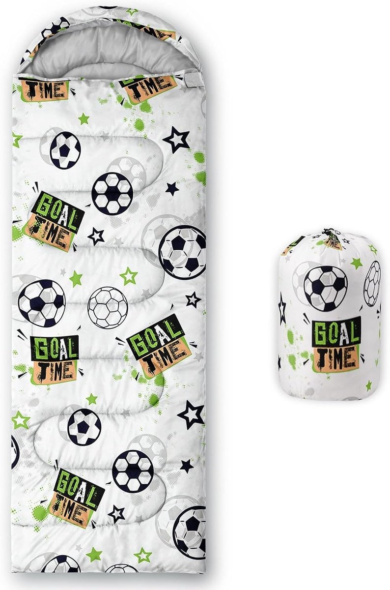 Kleurvolle Voetbalthema Kinder Slaapzakken - Lichtgewicht, Warm en Waterdicht voor Kamperen en Hiking