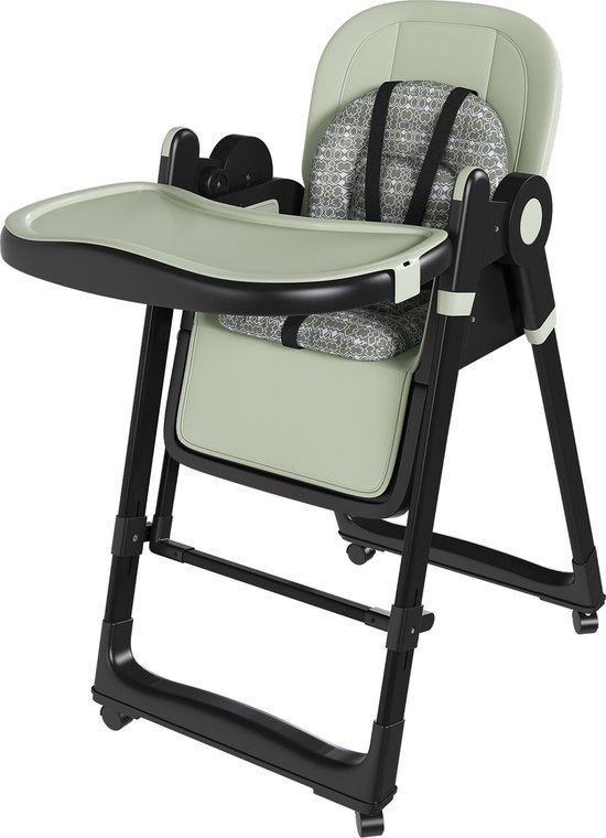 2-in-1 Kinderstoel Met Wipstoel - Inklapbare En In Hoogte Verstelbare Babystoel - Veilige Eetstoel - 59x76x96 cm - Voeden - Thuis Donkergroen — afbeelding 4