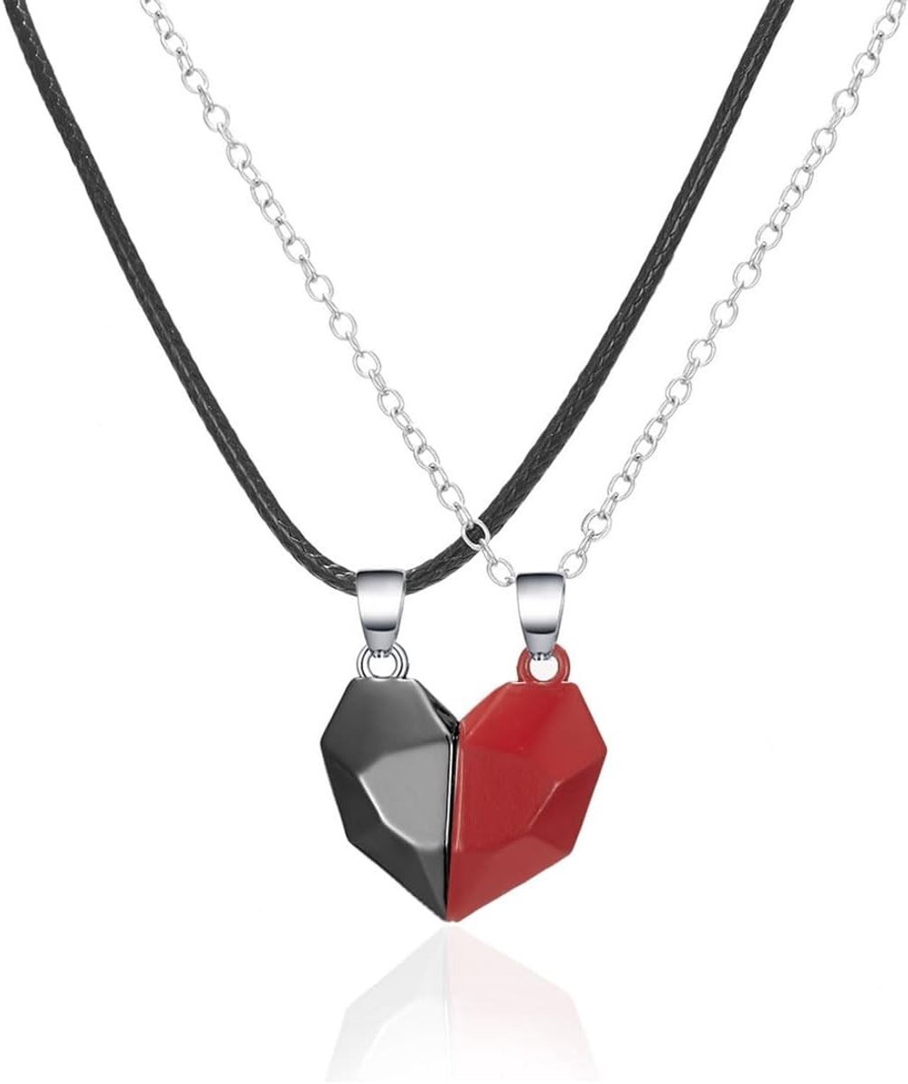 Matching Puzzle Hart Ketting voor Vriendschap en Liefde - Perfect Cadeau voor Stellen, Mannen en Vrouwen, Valentijnsdag, Zwart en Zilver