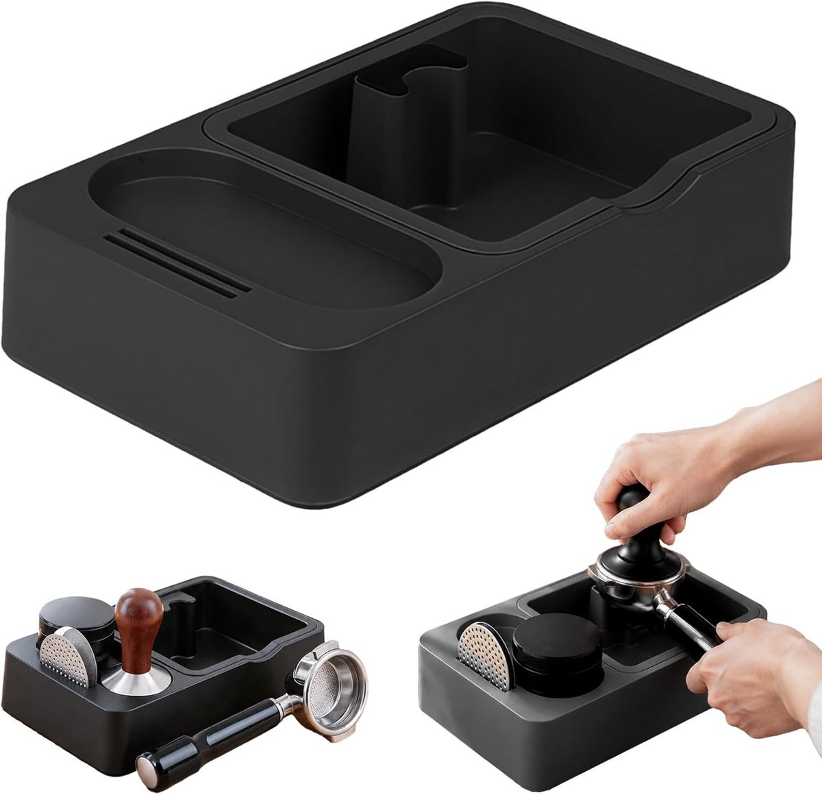 Afklopcontainer voor koffieset met antislip basis, ideaal voor espresso, barista en thuisgebruik, afneembare knock-box met geïntegreerde opslag voor filterhouder en koffieaccessoires