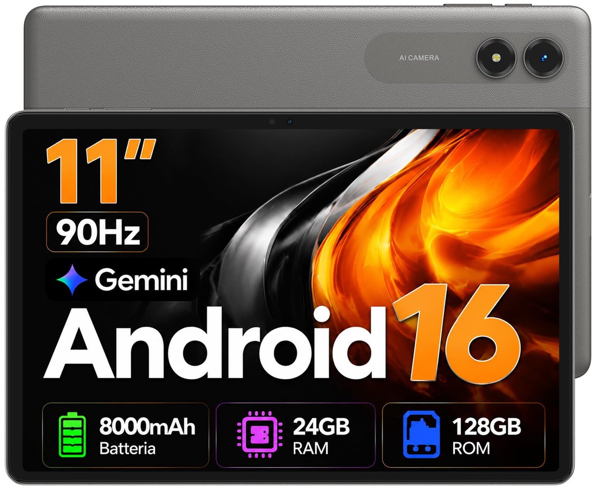 Android 16 Tablet 11 Inch Tablet, 24GB RAM (6+18GB Expansion) + 128GB ROM, Equipped With Gemini AI, Octa-Core T7250 - ShopVlot