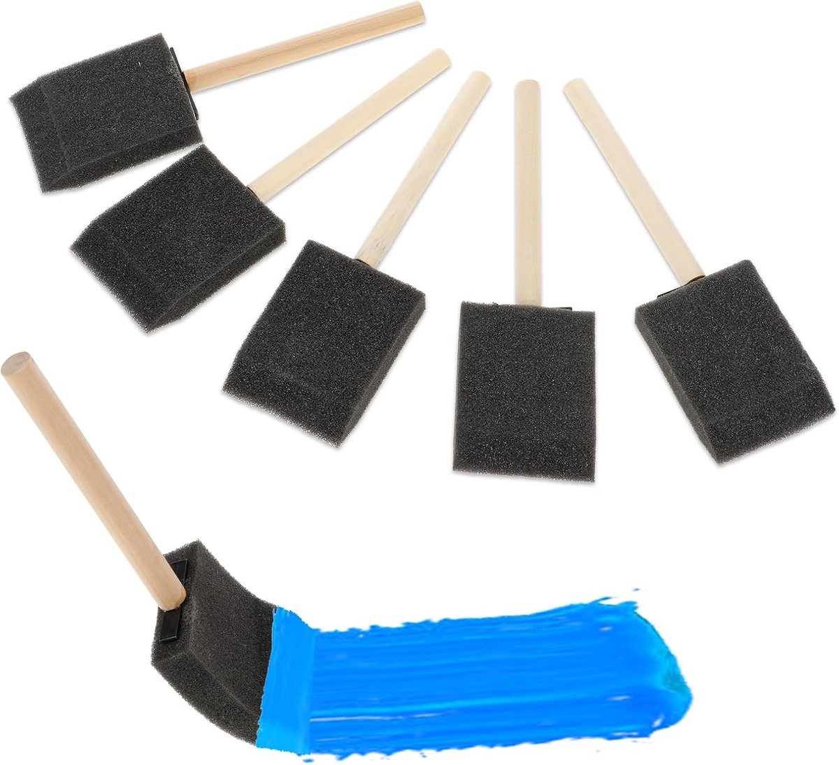 Set van 5 Stuks 5 Inch Schuimkwasten met Houten Handvat voor Verf, Beits en Creatieve Klussen