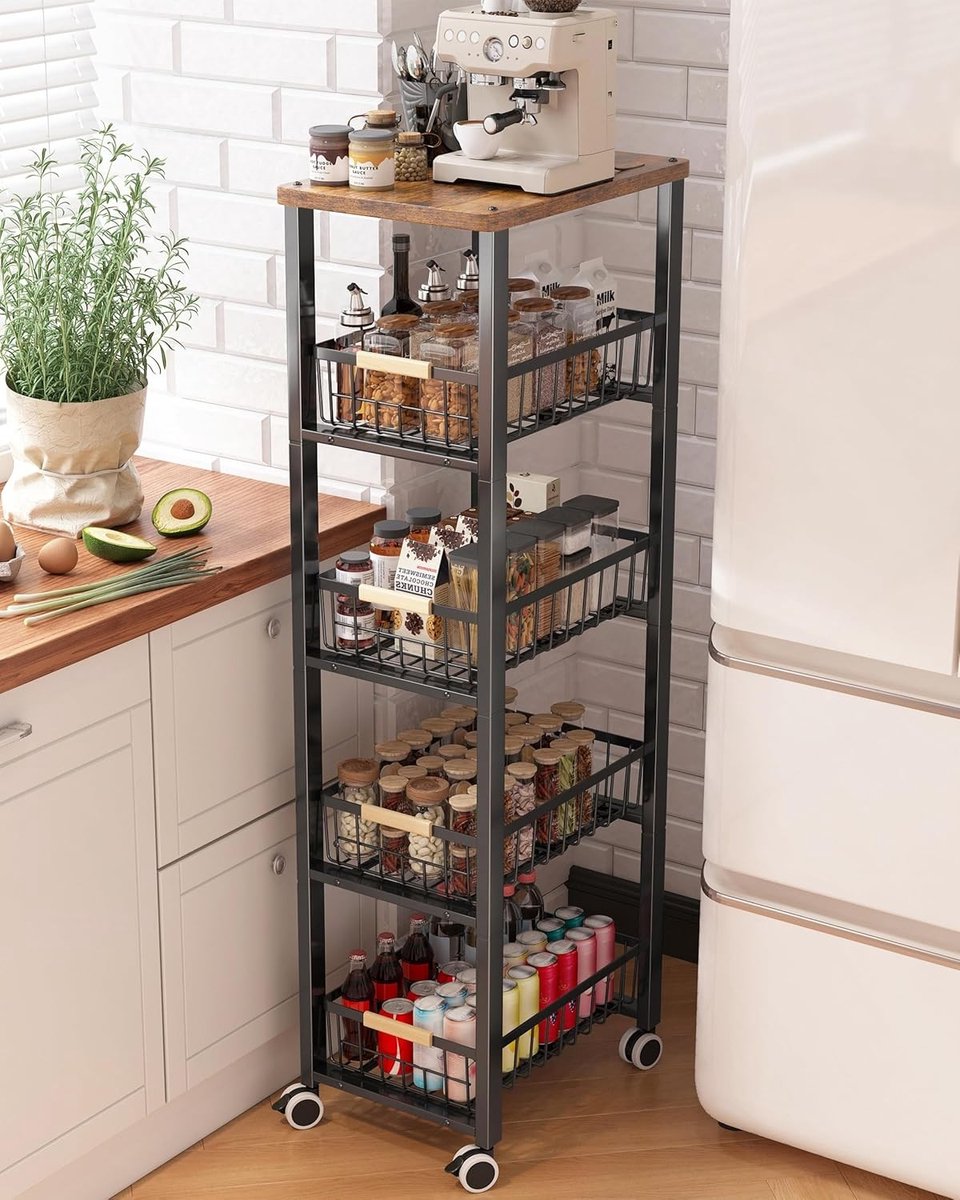 Keukenwagen met 5 Planken, Metalen Opbergtrolley voor Keuken en Woonkamer