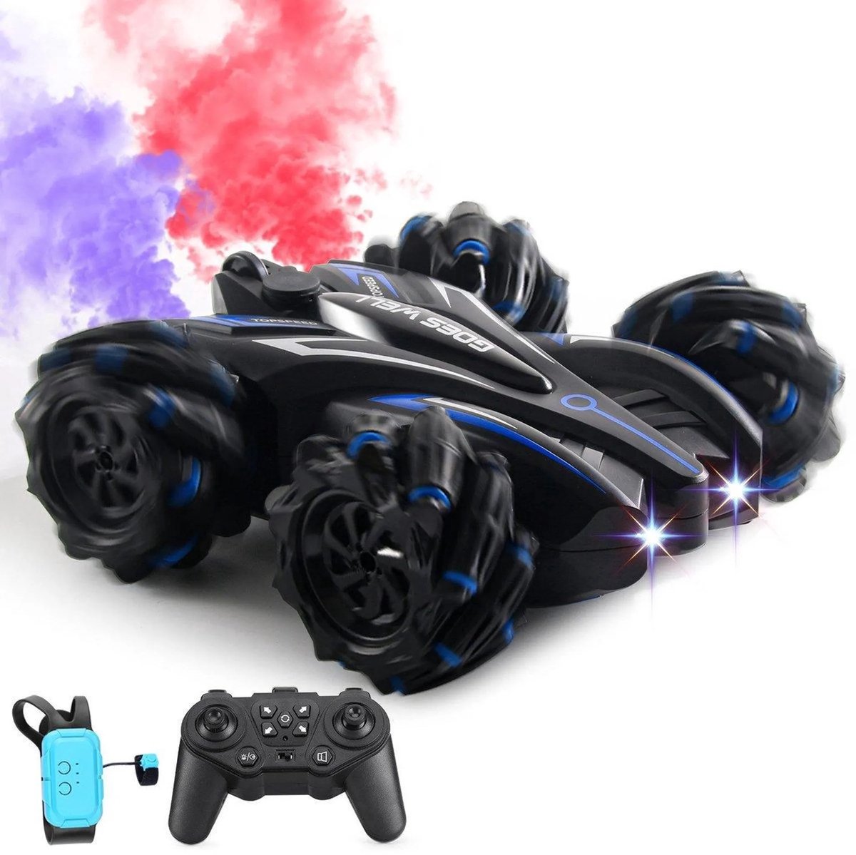 Rc auto - Bestuurbare auto voor buiten - Jongens en Meisjes - Race Auto Afstandbestuurbaar - Met Accu - Drift Spray 360° Draai - Met Muziek LED-verlichting - Cadeau & Speelgoed voor Kinderen en Tieners - Blauw