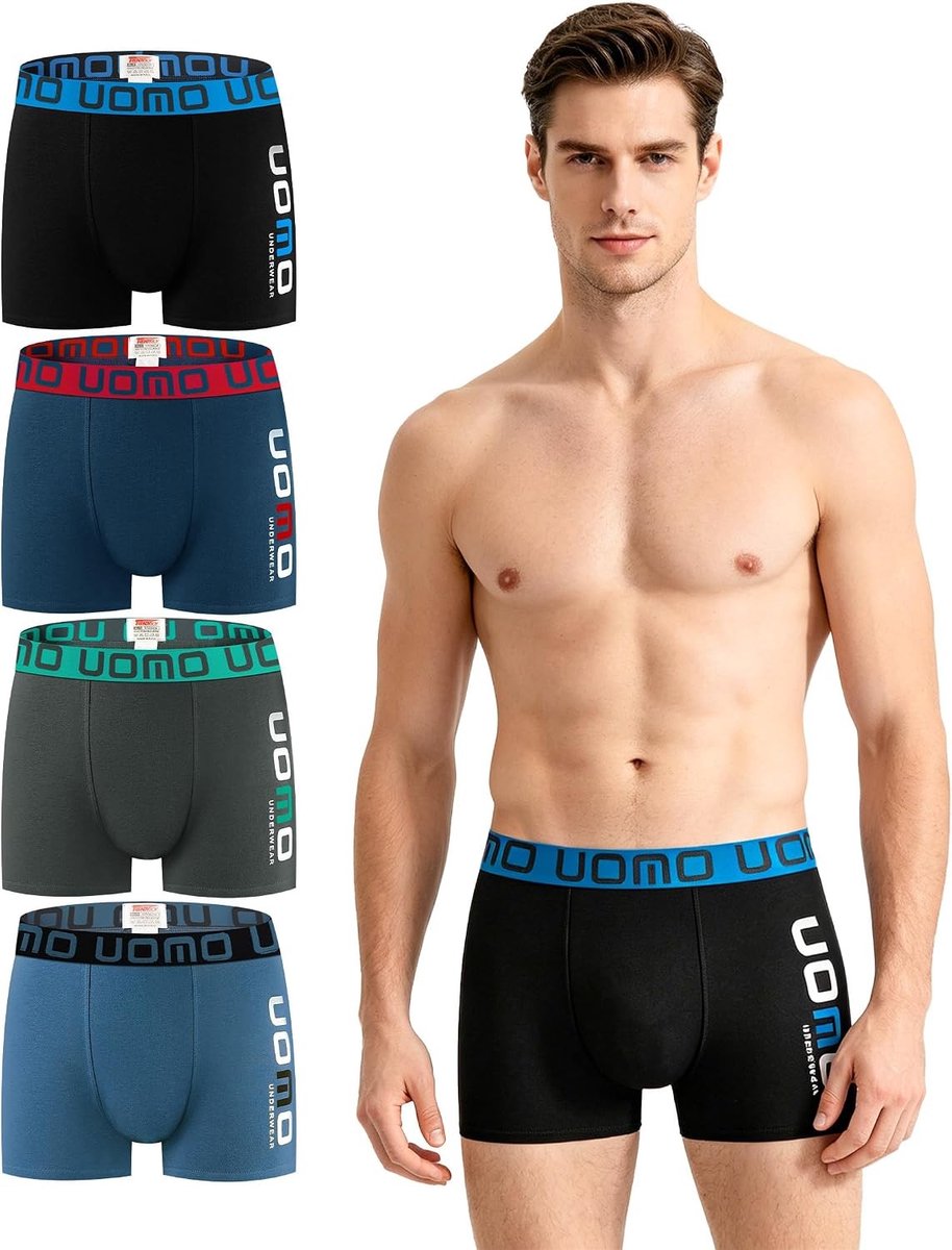 Set van 4 katoenen boxershorts voor heren – comfortabele, ademende en zachte boxers met Y-vorm, ideaal voor dagelijks gebruik en perfecte pasvorm