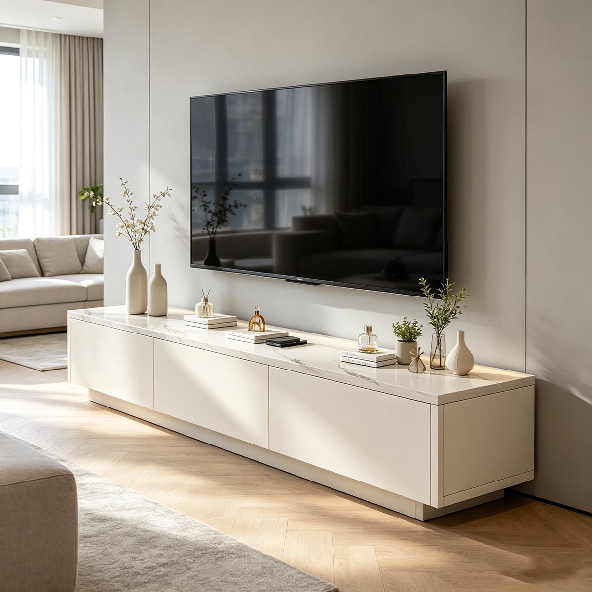 Tv-meubel/opbergkast voor de woonkamer parelwit 160*30*30 cm