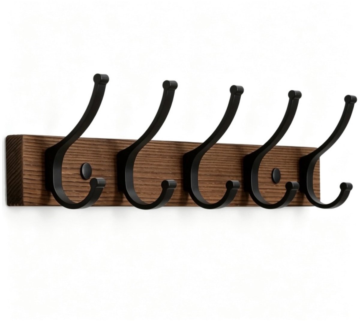 Houten Wandkapstok met 5 Metalen Haakjes - Wandgemonteerde Kapstok - Kledinghaak voor Muur, Hoedenrek, Tassenhaak, Sleutelhouder - Handdoekhouder voor Hal, Badkamer, Woonkamer en Slaapkamer