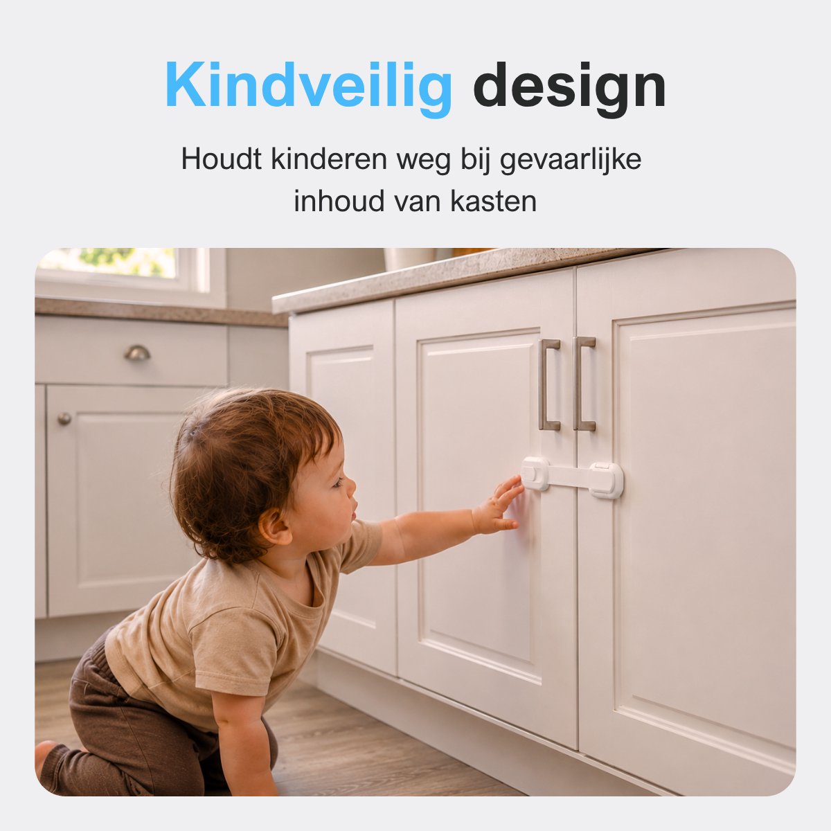 MasonPro Kinderslot Kastjes - Kastbeveiliging voor Kinderen - Kinderbeveiliging voor Kasten en Lades - Kinderslot Kast - Kinderveiligheid - Kastsloten Baby - Deurbeveiliging Kinderen - Zonder Boren & Schroeven - 8 Stuks - 3x18CM - Wit – foto 3