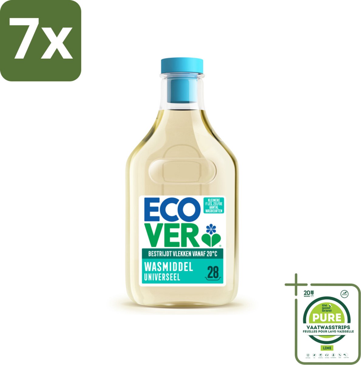 7 x Ecover Wasmiddel Universeel Kamperfolie & Jasmijn 28 Wasbeurten 1 liter - Grootverpakking - Ecover Universeel Wasmiddel - Koud Wassen - Plantaardig Wasmiddel - Milieuvriendelijk Wasmiddel - Vegan Wasmiddel