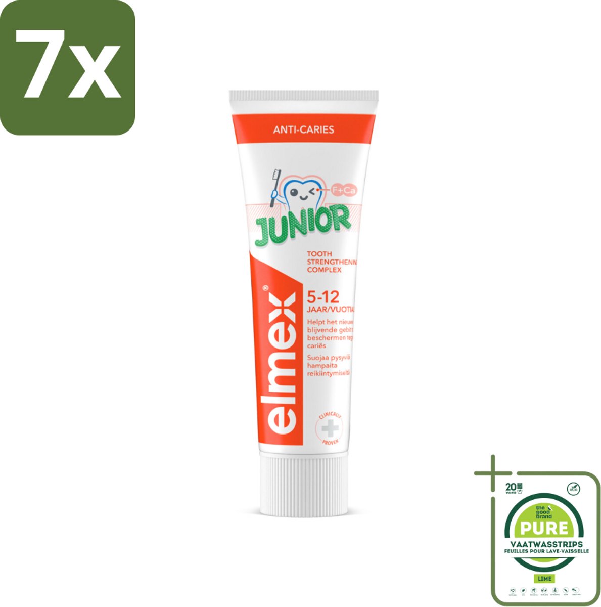 7 x Elmex Gel-Tandpasta Junior (5-12 Jaar) 75 ml - Grootverpakking - Tandpasta Voor Kinderen - Gaatjesbescherming - Aminfluoride - Tandpasta Gel - Kindertandpasta