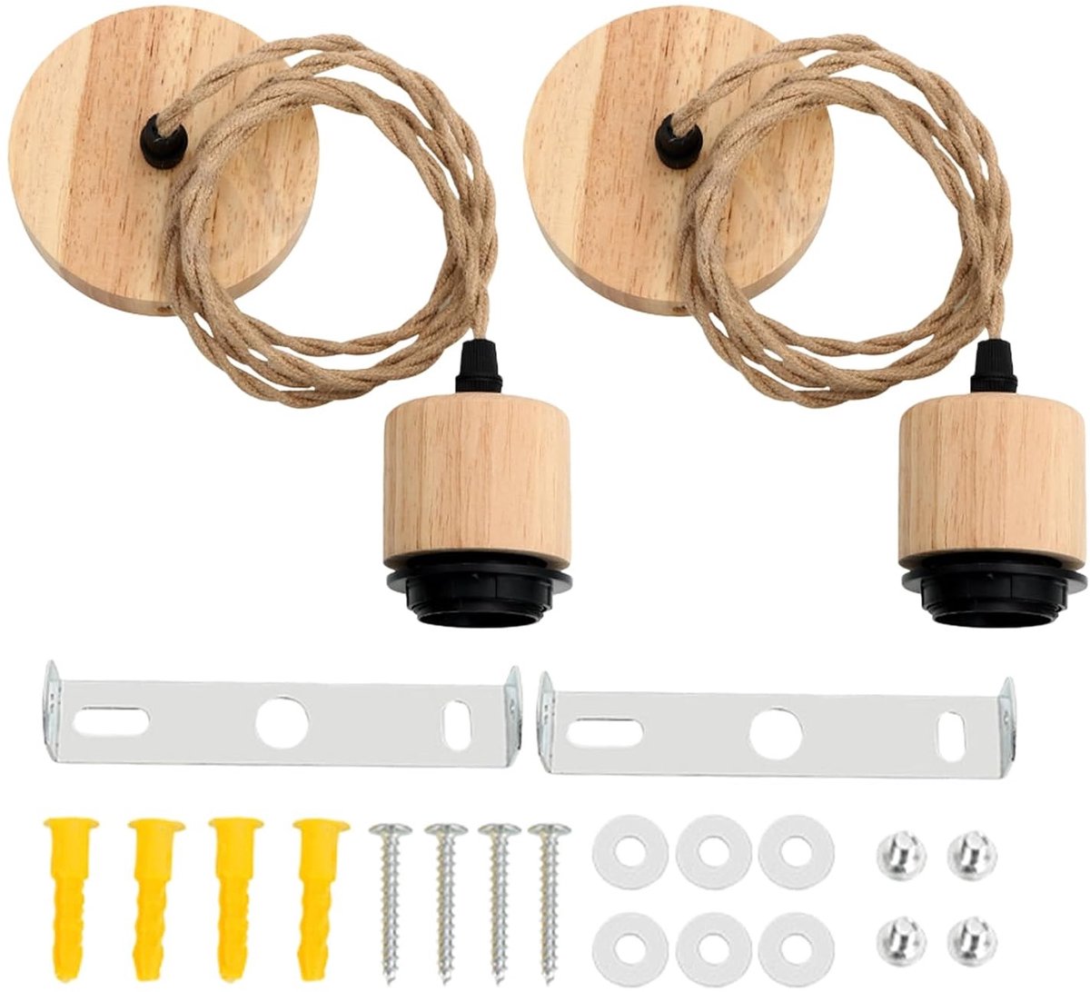 Set van 2 Hennep Touw Hanglampen met E27 Fitting en 1.2m Kabel voor Keuken, Industrie, Balkon en Café Decoratie