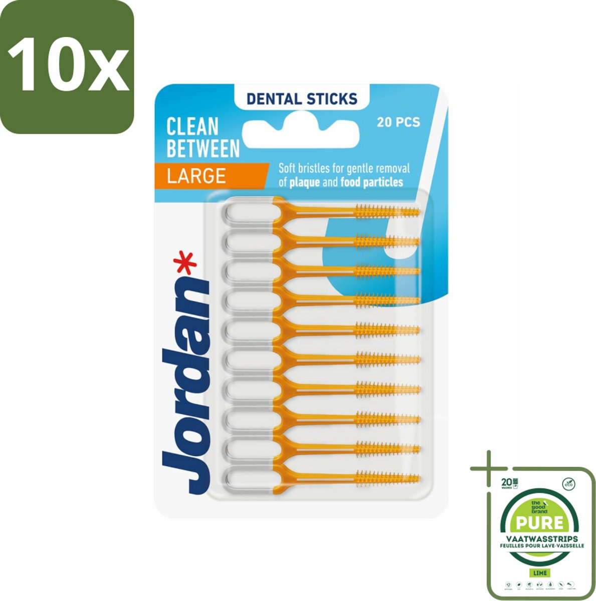 10 x Jordan Sticks Clean Between Large 40 stuks per verpakking - Grootverpakking - Tandplak Verwijderen - Tandenstoker - Mondhygiëne - Tandvlees Stimuleren - Tanden Reinigen