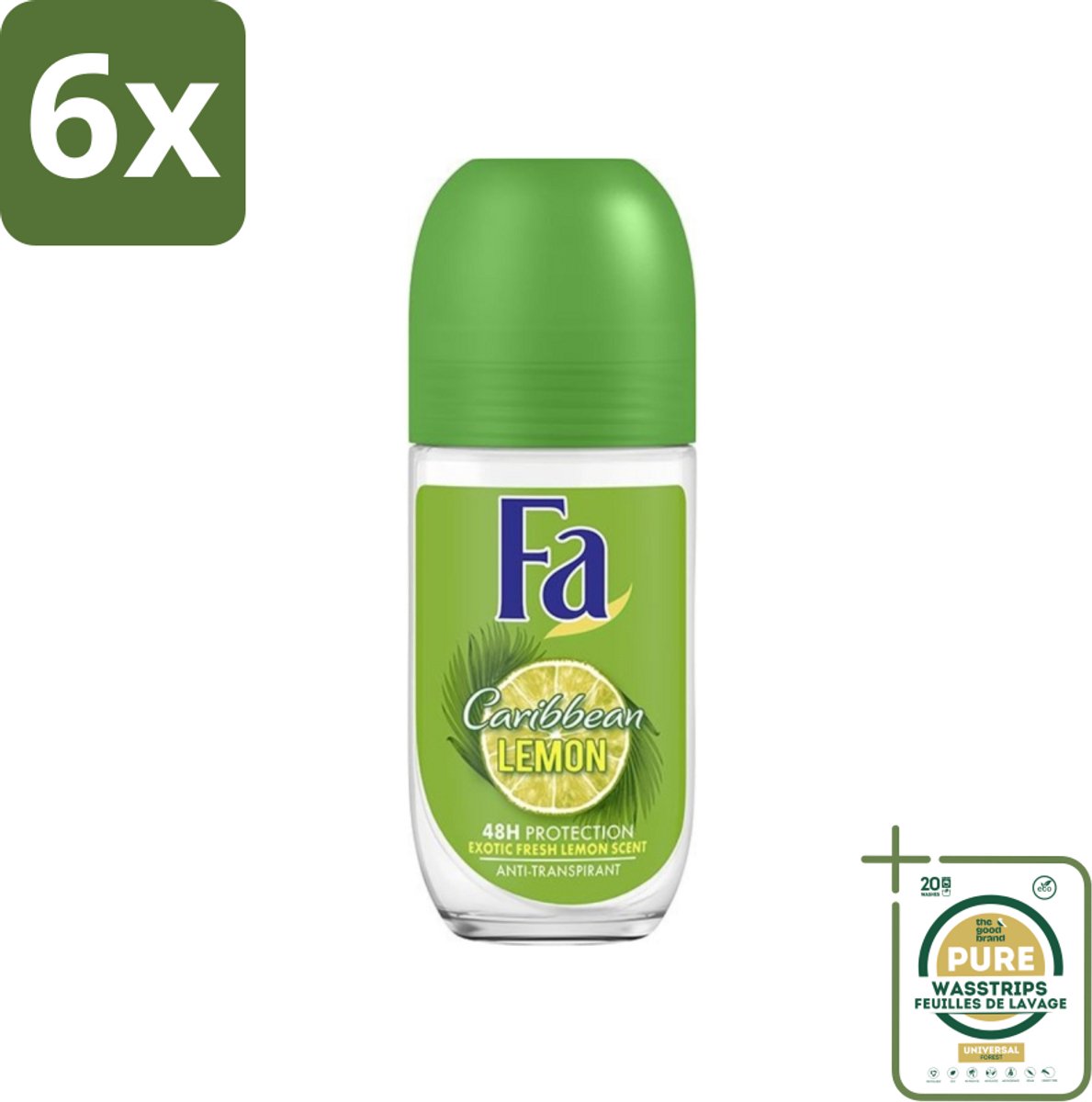 Fa - Deodorant Roller - Caribbean Lemon - Verfrissend - 48 uur Bescherming - Citrusachtig - 50 ml - Voordeelverpakking - 6 stuks - Deodorant roll-on - Citrusgeur
