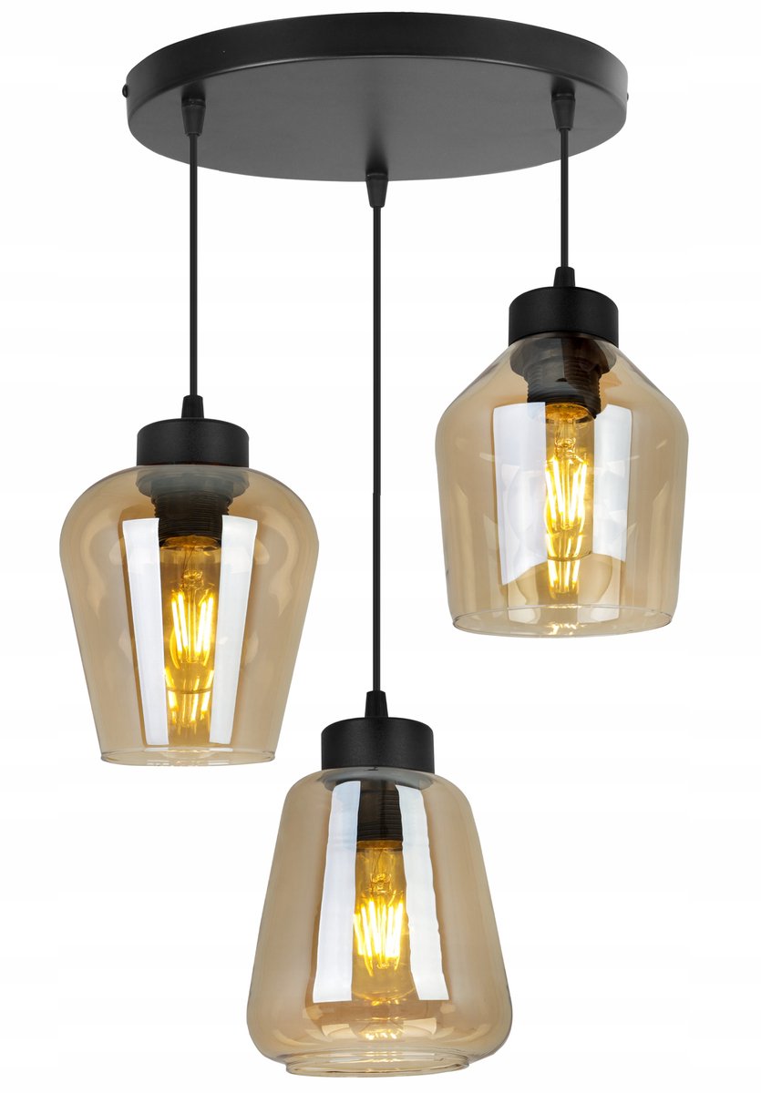 Moderne Hanglamp Glas Zwart Mielkleurig - 3 lichtpunten