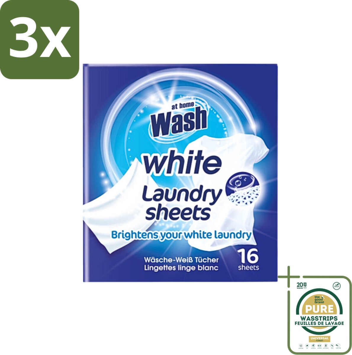 3 x At Home - Wash - Wasdoekjes - Witte Was - Tegen Verkleuring - 12 Doekjes - Grootverpakking - Witte Wasdoekjes - Wasdoekjes Witte Was - Wasdoekjes Tegen Kleuruitloop - Wasdoekjes Voor Witte Stoffen - Wasdoekjes Handwas