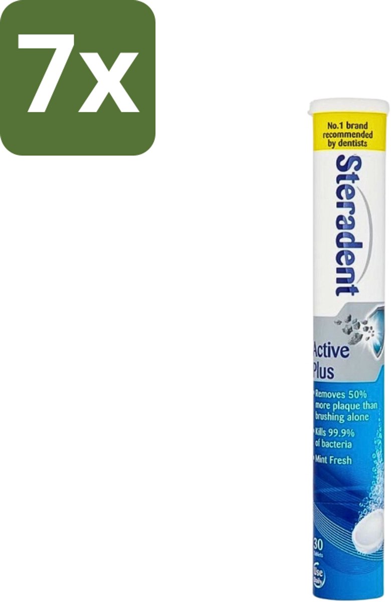 7 x Steradent - Reinigingstabletten - Active Plus - Tegen Tandsteen & Bacteriën - 30 Tabletten - Kunstgebit Reinigen - Tandsteen Verwijderen - Bacteriën Doden - Mondhygiëne - Adem Verfrissen