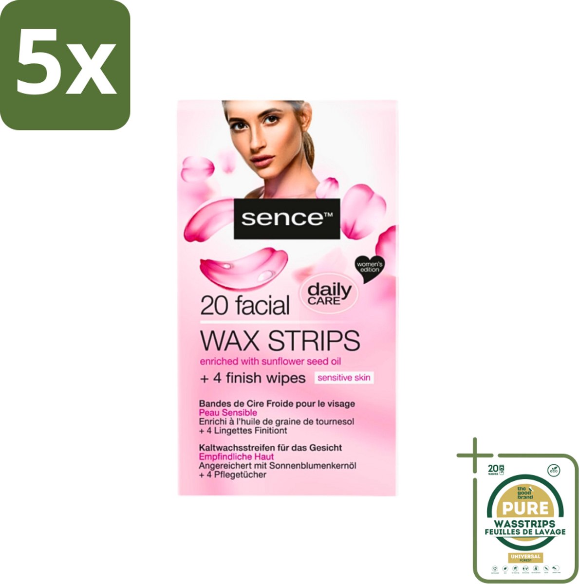 5 x Sence - Waxstrips - Gezicht - 20 Waxstrips - Grootverpakking - Gezichts-waxstrips - Gezichts-wax - Gezichts-ontharing - Haartjes Verwijderen - Gladde Huid