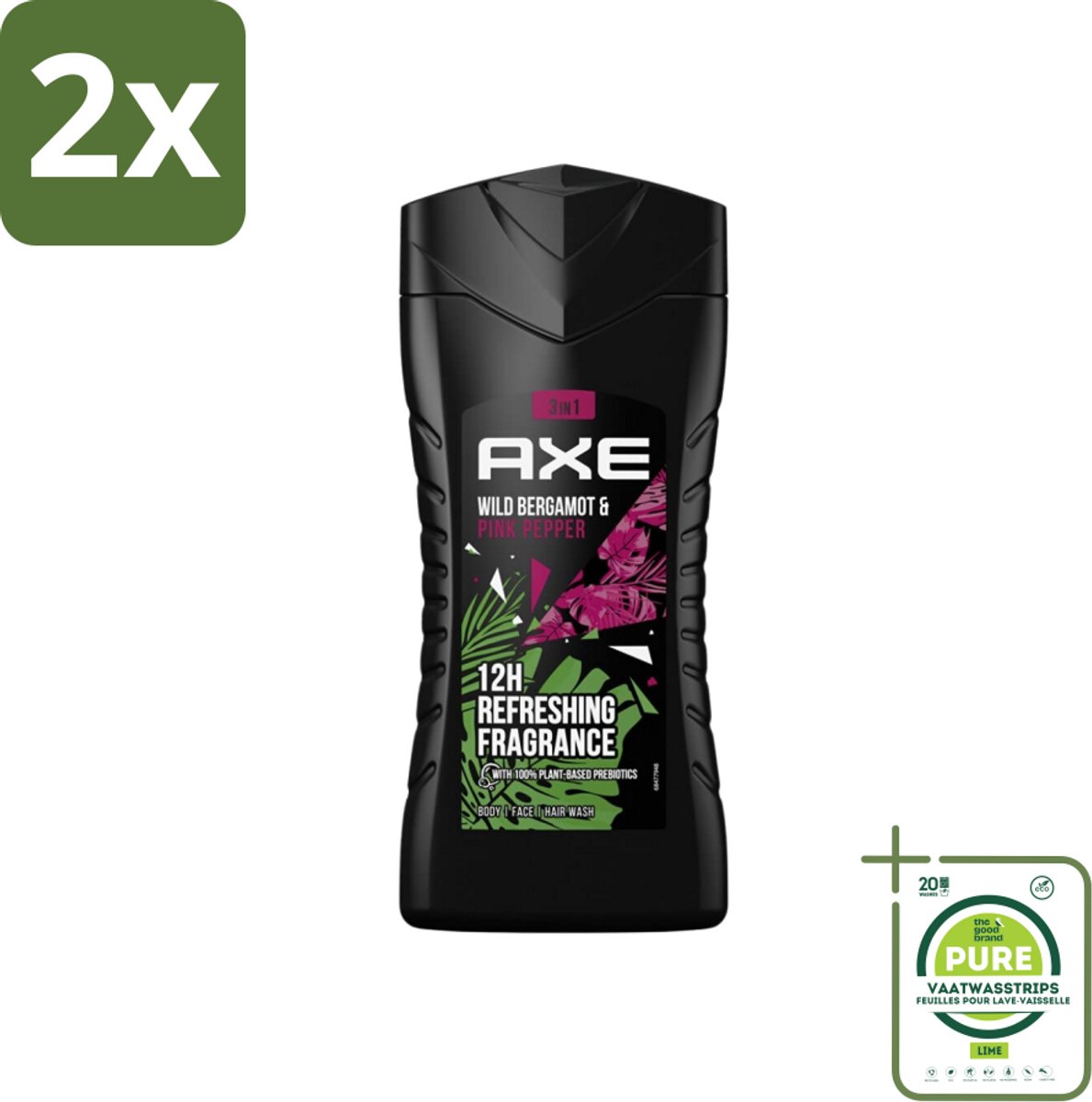 Axe - 3-in-1 Douchegel - Wild Bergamot & Pink Pepper - 100% Plantaardig - 250 ml - Voordeelverpakking - 2 stuks - Douchegel - Geur