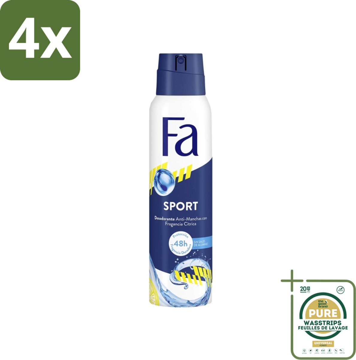 Fa - Deodorant Spray - Sport - Citroen - Tegen Vlekken - 48 uur Bescherming - 150 ml - Voordeelverpakking - 4 stuks - Anti vlekken - 48 uur bescherming