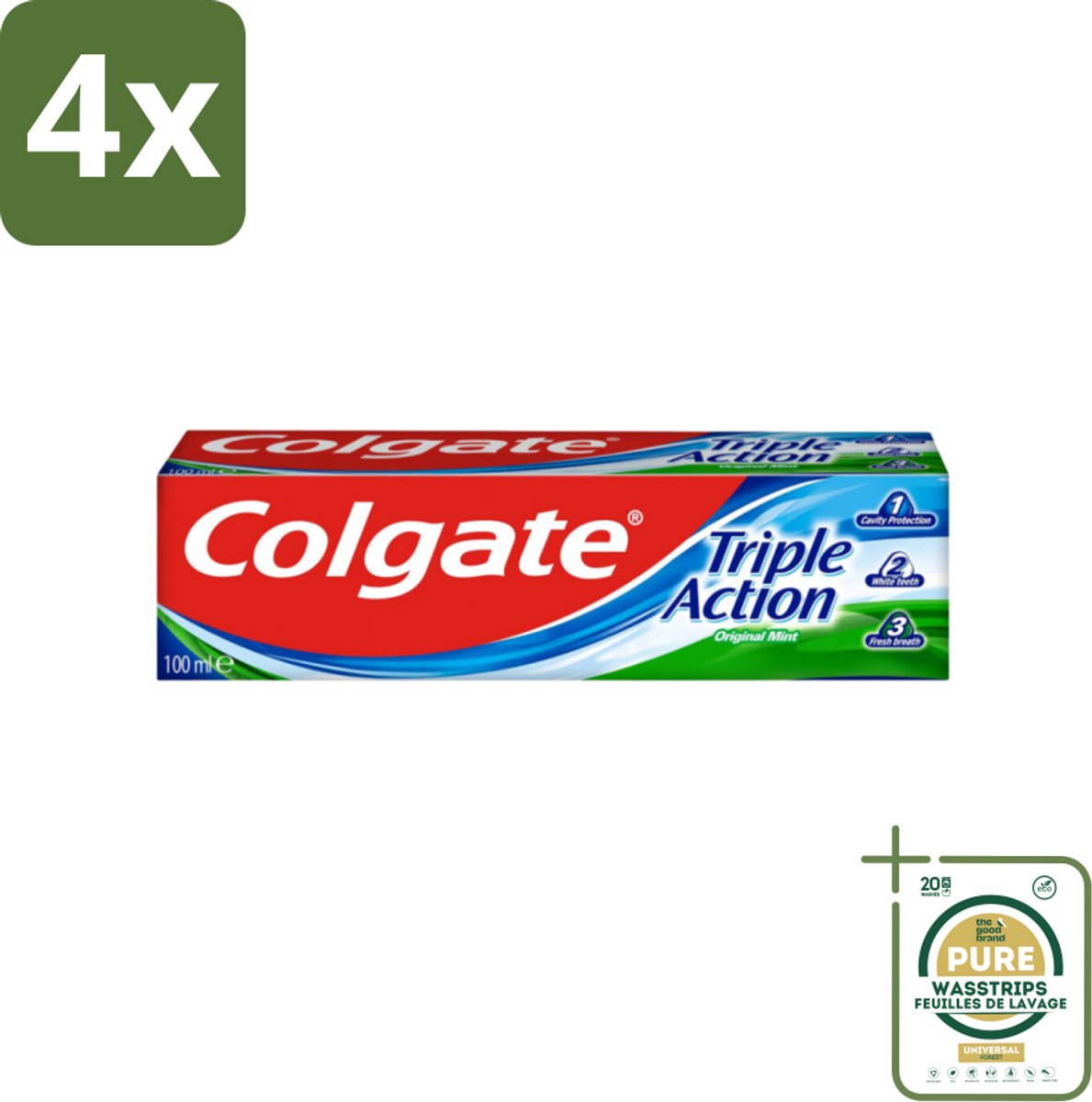 Colgate Tandpasta Triple Action 100 ml - Voordeelverpakking - 4 stuks - Wittere tanden - Frisse adem