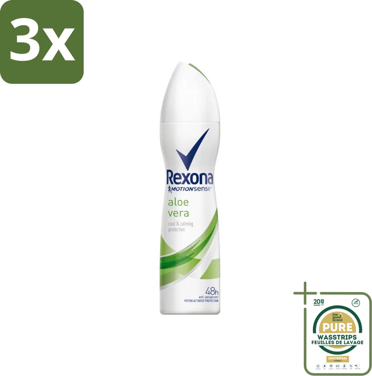 3 x Rexona - Fresh Aloe Vera - Deodorant Spray - 150 ml - Grootverpakking - Deodorant Spray - Aloë Vera - 48 Uur Bescherming - Zweet En Geur - Huid Verzorging