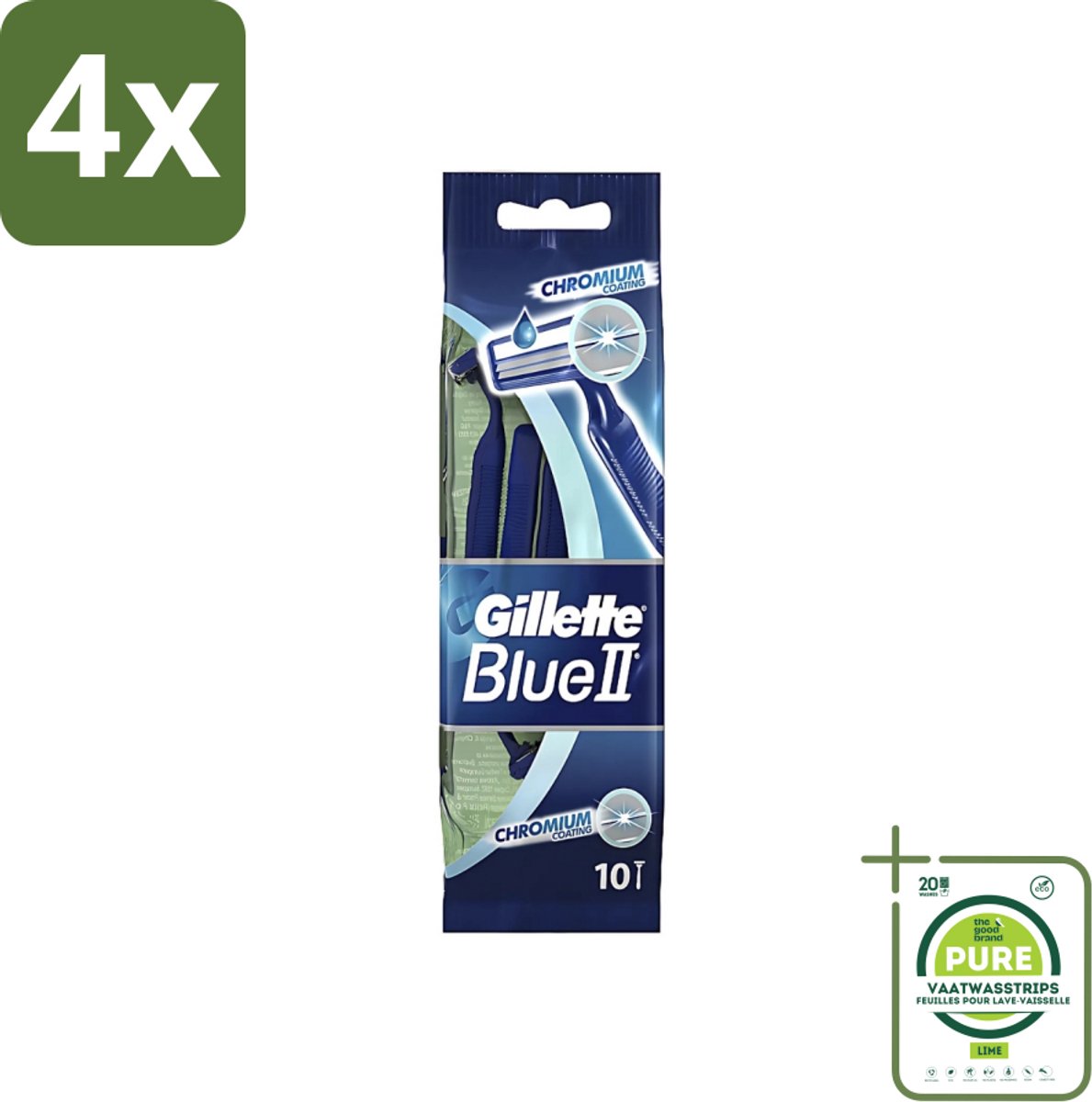 Gillette - Blue 2 - Wegwerpscheermesjes - Chromium Coating - 10 Scheermesjes - Voordeelverpakking - 4 stuks - Scheermesjes - Wegwerpscheermesjes