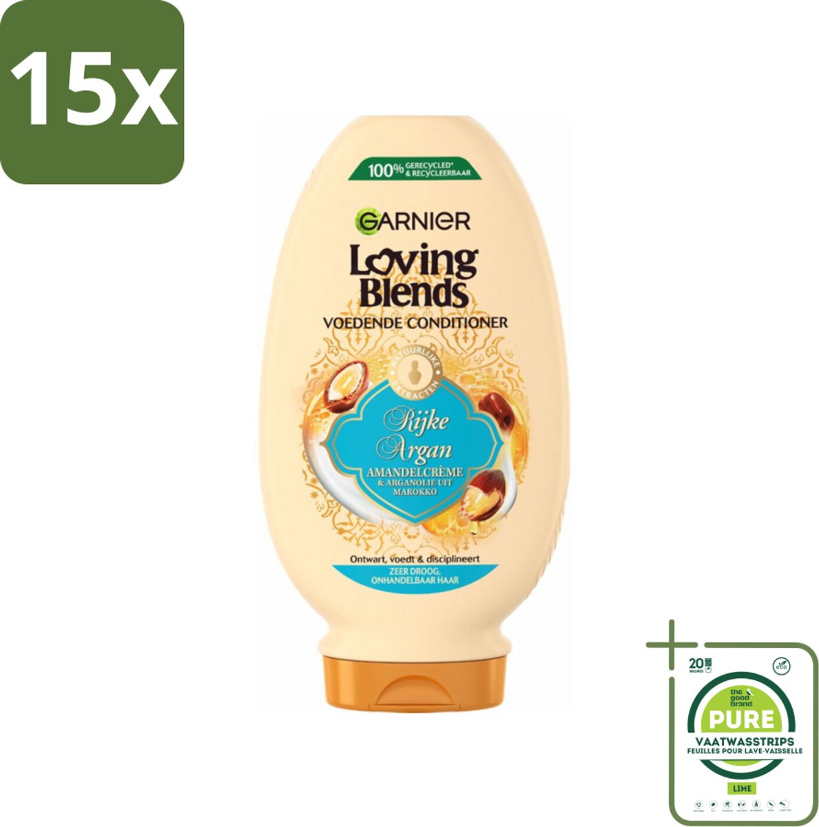 15 x Garnier Loving Blends Rijke Argan Conditioner 250 ml - Grootverpakking - Conditioner Voor Droog Haar - Arganolie Voor Haar - Amandelextract Voor Haar - Ontwarren Haar - Verzorging Voor Onhandelbaar Haar