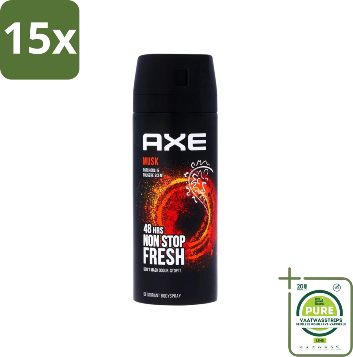 15 x Axe - Deodorant Bodyspray - 48hrs Non Stop Fresh - Musk - Patchouli & Fougere - 150 ml - Grootverpakking - Axe Musk Deodorant Bodyspray - Musk Geur - Deodorant Spray - Lichaamsgeur - Geurbescherming