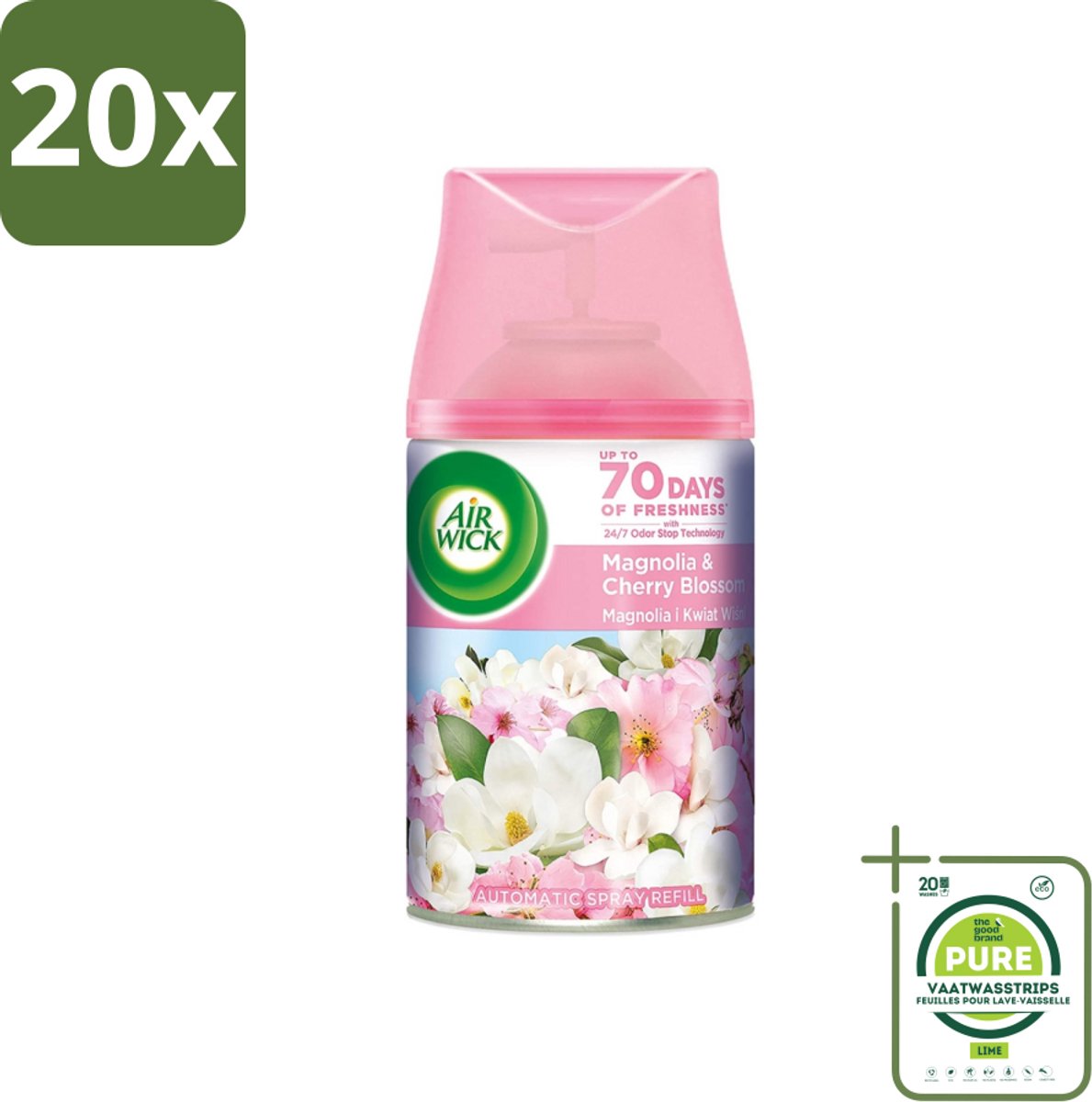 20 x Air Wick - Luchtverfrisser Navulling - Magnolia & Kersenbloesem - Automatische Spray - 250 ml - Grootverpakking - Luchtverfrisser - Geur - Geurverwijdering - Bloemige Geur - Magnolia